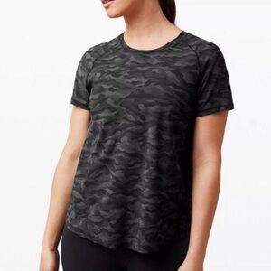 Lululemon Quick Pace Black Camo Top.